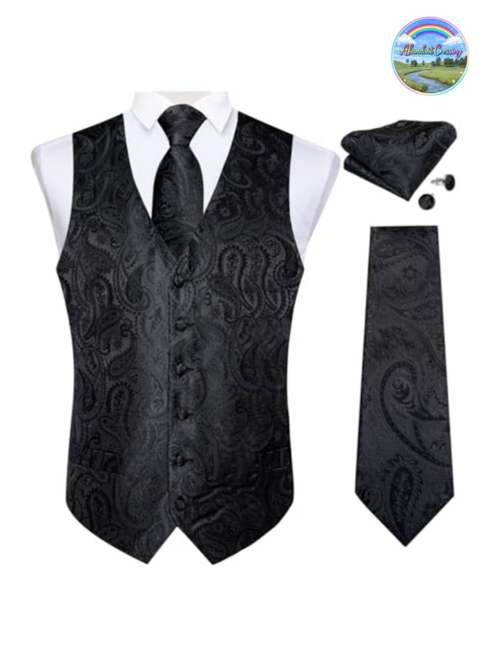 Men's Paisley Silk Vest and Tie Set Formal Waistcoat Pocket Square Cufflinks